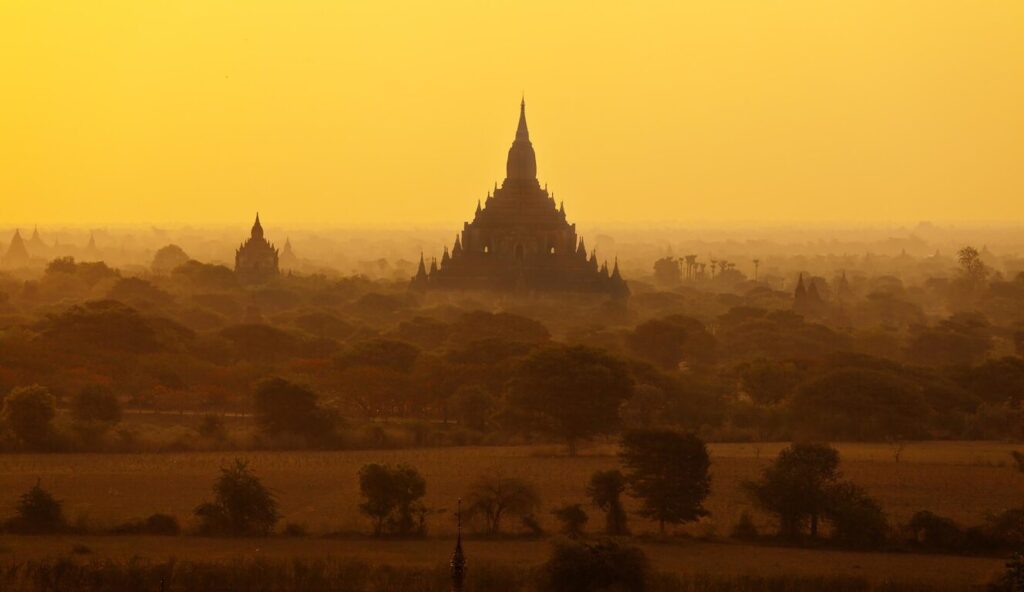 View of ANANDA TEMPLE at SUNRISE from SHWESANDAW TEMPLE - BAGAN, MYANMA