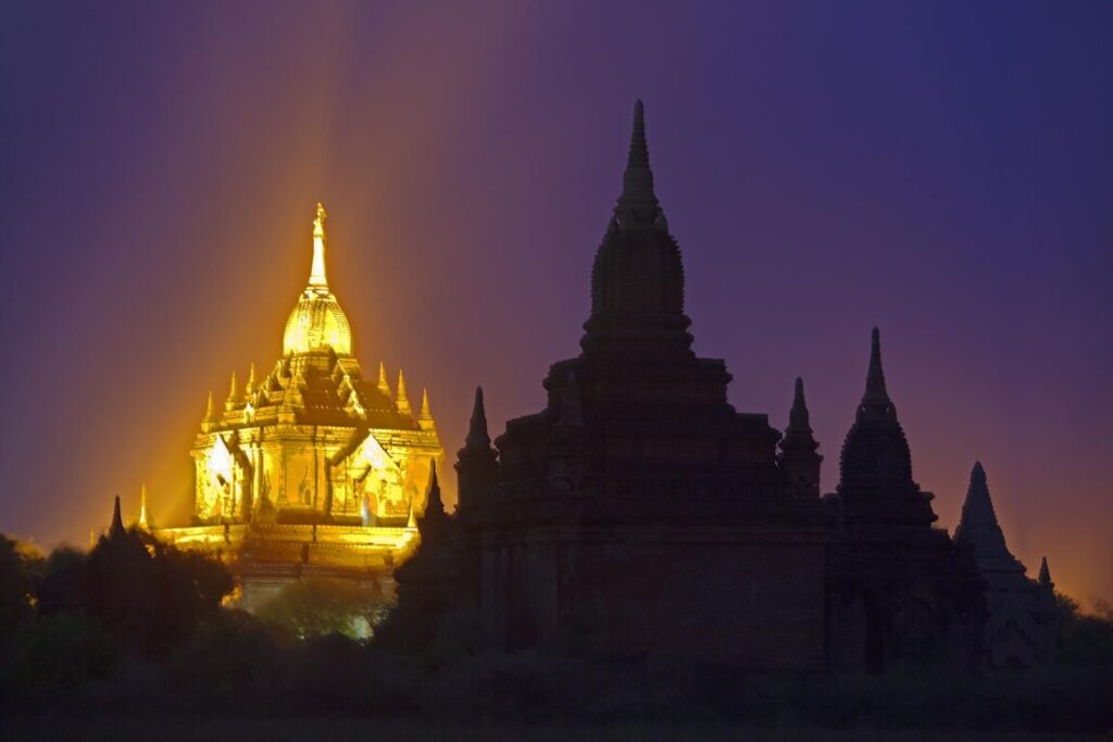 The ANANDA TEMPLE is lit like a jewel at night - BAGAN, MYANMAR