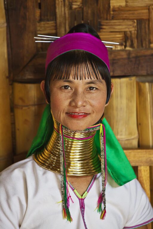 The KAYAN are a TIBETO BURMAN subgroup of the RED KAREN known for stretching their necks with metal rings - MYANMAR