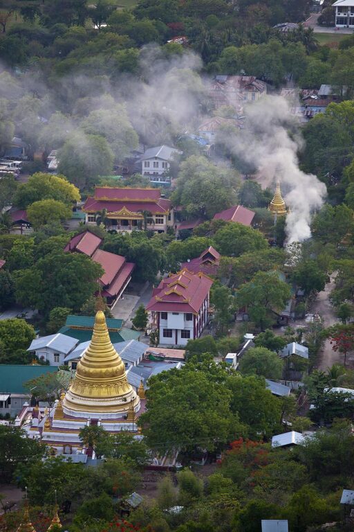 BUDDHIST TEMPLE COMPLEX from MANDALAY HILL - MANDALAY, MYANMAR