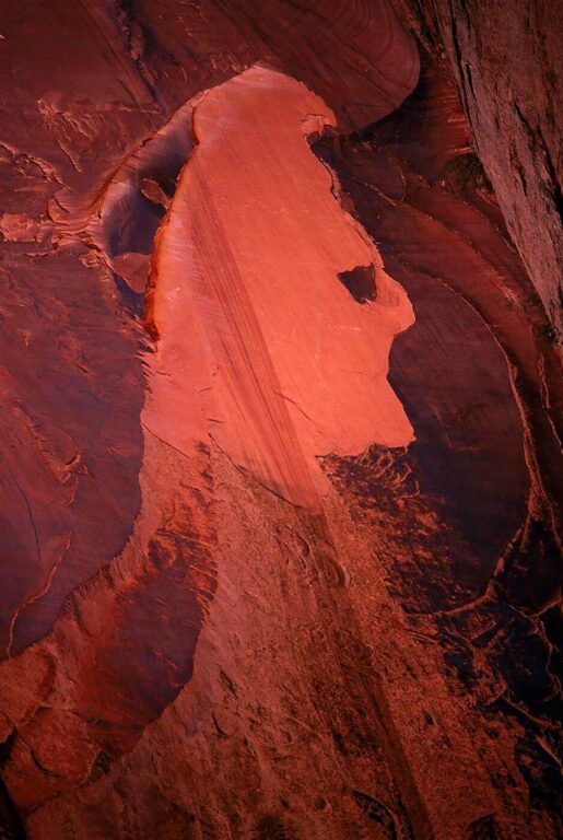 DESERT VARNISH creates a face in the SANDSTONE CLIFFS of ICEBERG CANYON, one of the 96 arms of LAKE POWELL - UTAH