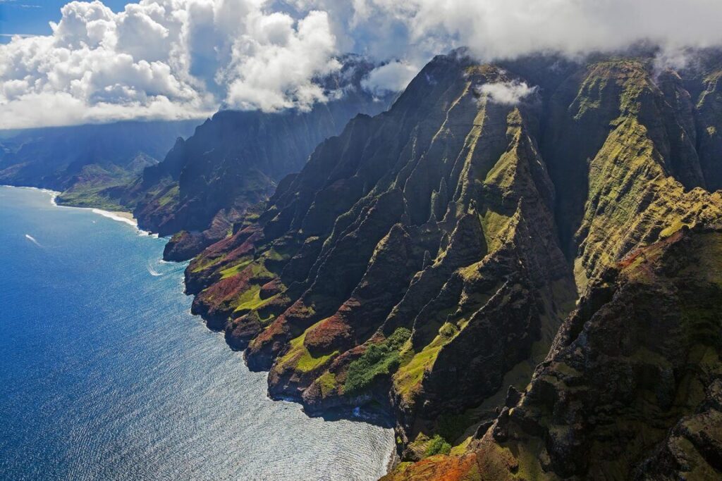 The spectacular NA PALI COAST as seen from a helicopter - KAUAI, HAWAII