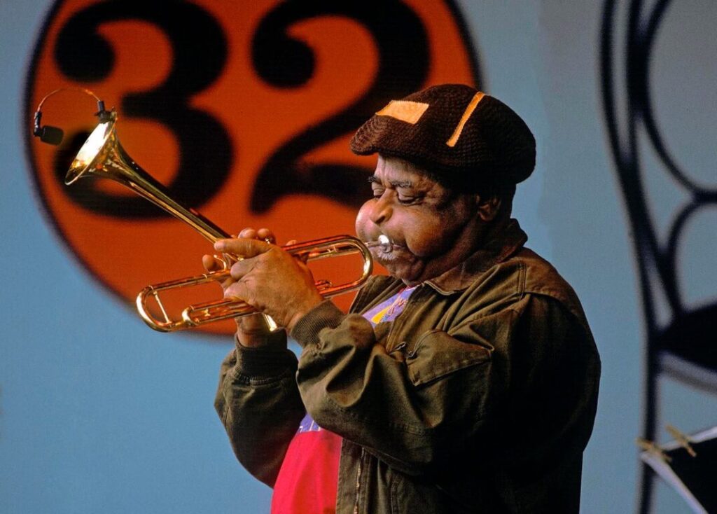 Trumpeter Dizzy Gillespie performs at the Monterey Jazz Festival. Monterey, California, USA