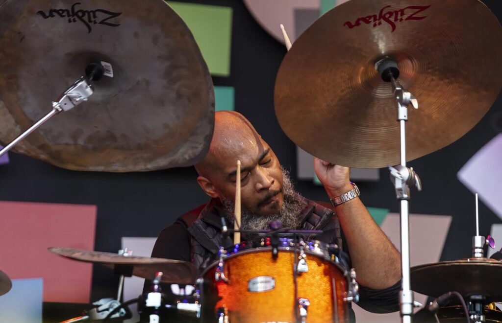 Eric Harland plays drums for Gerald Clayton  at the 2021 Monterey Jazz Festival