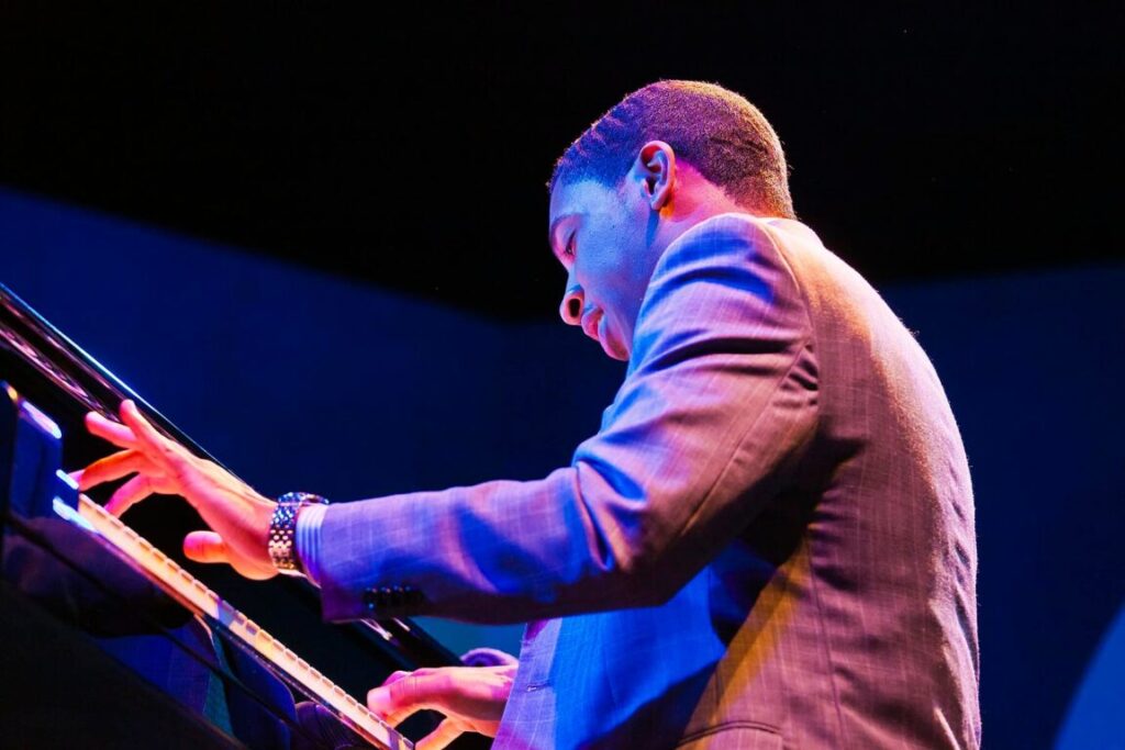 CHRISTIAN SANDS on grand piano with Geri Allen and the Errol Garner Project performing at the 58th Monterey Jazz Festival - California