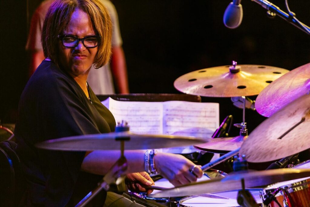 TERRI LYNE CARRINGTON plays drums during a tribute to Geri Allen at the 61st MONTEREY JAZZ FESTIVAL - MONTEREY, CALIFORNIA